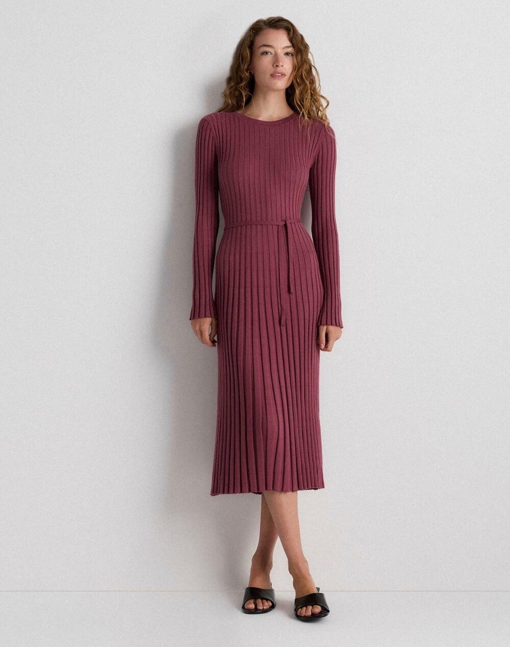 NWT Quince Cotton Cashmere Ribbed Long Sleeve Midi Sweater Dress Berry Purple S